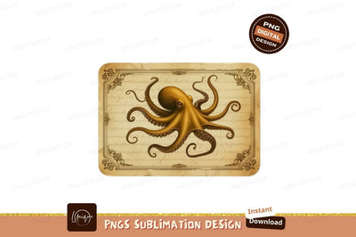 Golden Octopus Antique Script Border image Sublimation Designangry 