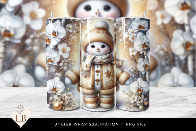 Golden Orchid Snowman Tumbler Wrap | Winter Sublimation PNG Sublimation BijouBay 