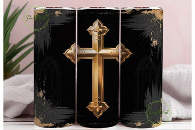 Golden Ornate Cross 20oz Tumbler Wrap Sublimation PixelChick 