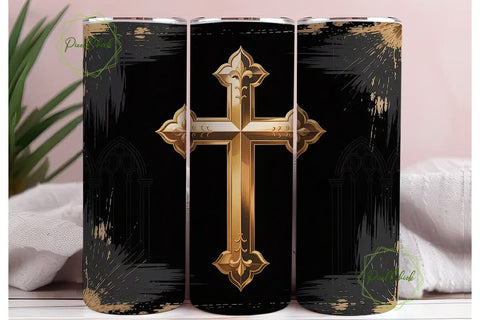 Golden Ornate Cross 20oz Tumbler Wrap Sublimation PixelChick 