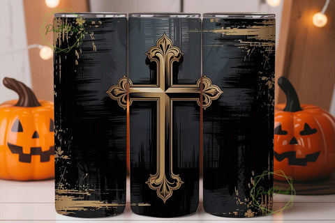 Golden Ornate Cross 20oz Tumbler Wrap Sublimation PixelChick 