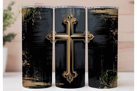 Golden Ornate Cross 20oz Tumbler Wrap Sublimation PixelChick 