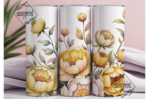 Golden Peony Watercolor Floral Tumbler Sublimation sassyprint 