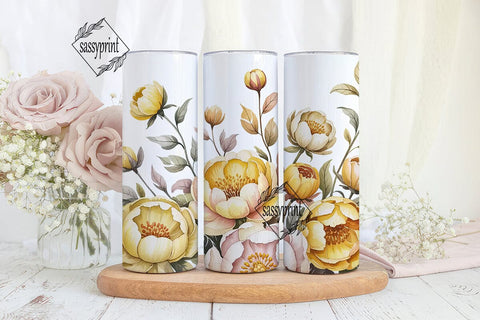 Golden Peony Watercolor Floral Tumbler Sublimation sassyprint 
