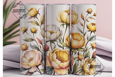 Golden Peony Watercolor Floral Tumbler Sublimation sassyprint 