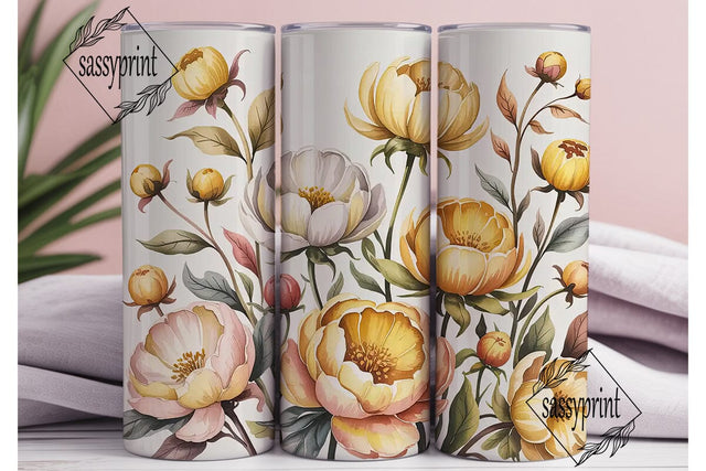 Golden Peony Watercolor Floral Tumbler Sublimation sassyprint 