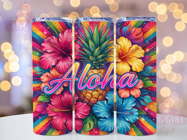 Golden Pineapple Aloha 20oz Tumbler, Pineapple Motif, Golden Theme, Aloha Style, Tropical Vibes, Luxury Charm, Skinny Tumbler, Sublimation PNG Sublimation SvggirlplusArt 