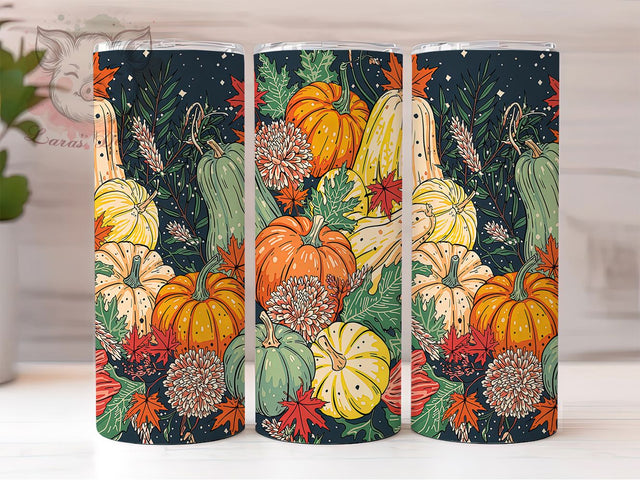 Golden Pumpkin Glitter Fall Tumbler Wrap, Gold Thanksgiving Wrap, 20oz Sublimation, Autumn Pumpkin Cup, Glitter Fall Mug, Thanksgiving Tumbler Design, Sparkle Pumpkin Drinkware Sublimation Lara' s Designs 