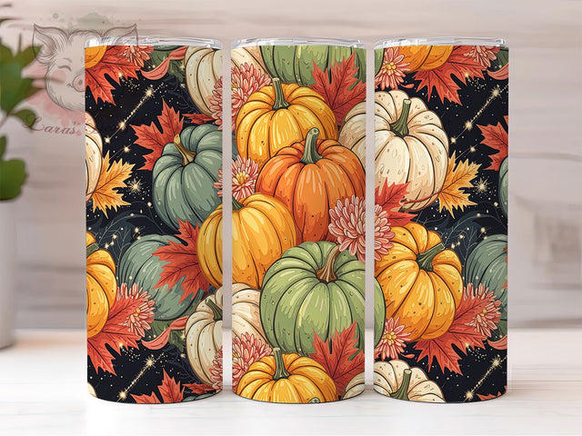 Golden Pumpkin Glitter Fall Tumbler Wrap, Gold Thanksgiving Wrap, 20oz Sublimation, Autumn Pumpkin Cup, Glitter Fall Mug, Thanksgiving Tumbler Design, Sparkle Pumpkin Drinkware Sublimation Lara' s Designs 