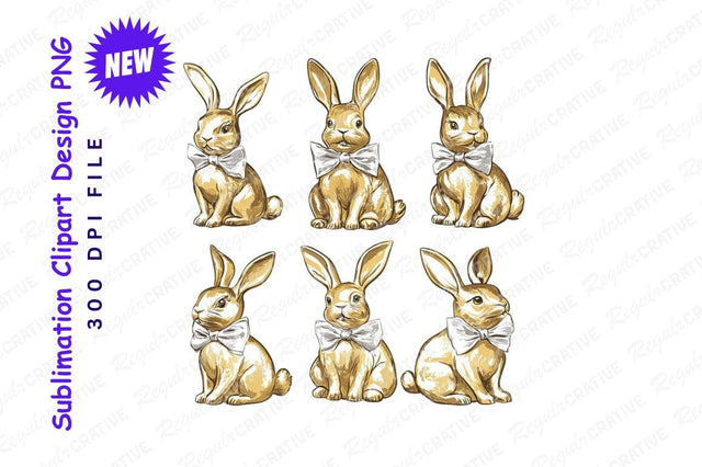 Golden Rabbits With Bowties Clipart Png Sublimation Regulrcrative 