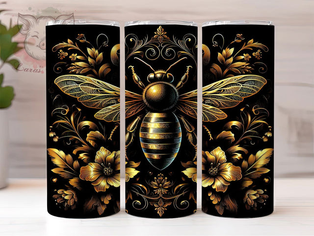 Golden Regal Bee Tumbler Wrap, Elegant Bee Cup, Regal Bee Tumbler PNG, Luxury Bee Tumbler Wrap, 20oz Gold Bee Tumbler, Royal Honeybee Design, Sophisticated Bee Cup Sublimation Lara' s Designs 