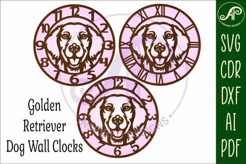 Golden Retriever Dog clock wall clock laser cut file SVG APInspireddesigns 