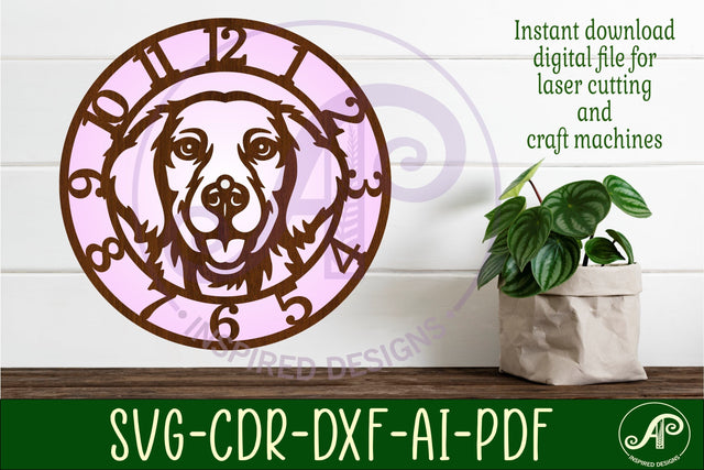 Golden Retriever Dog clock wall clock laser cut file SVG APInspireddesigns 