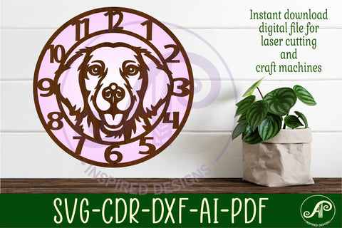 Golden Retriever Dog clock wall clock laser cut file SVG APInspireddesigns 