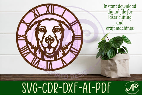 Golden Retriever Dog clock wall clock laser cut file SVG APInspireddesigns 