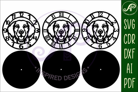 Golden Retriever Dog clock wall clock laser cut file SVG APInspireddesigns 