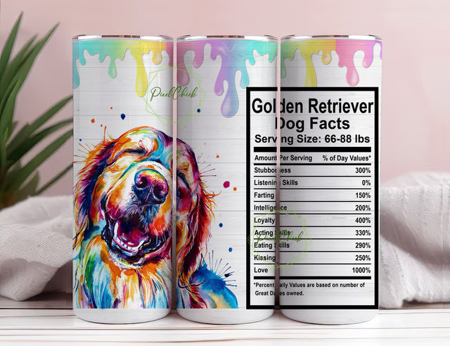 Golden Retriever Dog Gifts, Mothers Day - Fathers Day - Birthday - Gifts for Dog Lovers - Dog Mom - Dog Dad, Golden Retriever 20 Oz Skinny Tumbler Wrap Sublimation StraightTapered Seamless Sublimation PixelChick 