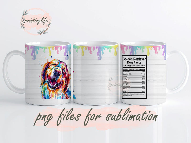 Golden Retriever Dog Mug Wrap Design, Instant Digital Design Download Mug Wrap Design, Mug Design PNG Sublimation PrintingLife 