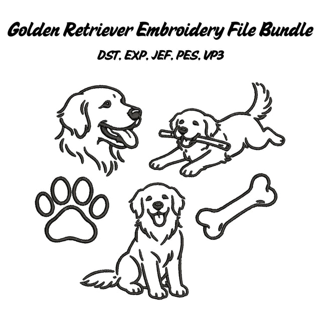 Golden Retriever Embroidery Set Embroidery/Applique DESIGNS Stitched Haus 