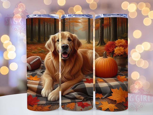 Golden Retriever Fall Pup Tumbler, Fall Puppy Wrap, Pumpkin Dog Cup, Football Puppy Tumbler, 20oz Sublimation, Autumn Dog Mug, Cute Fall Pet Tumbler Sublimation SvggirlplusArt 