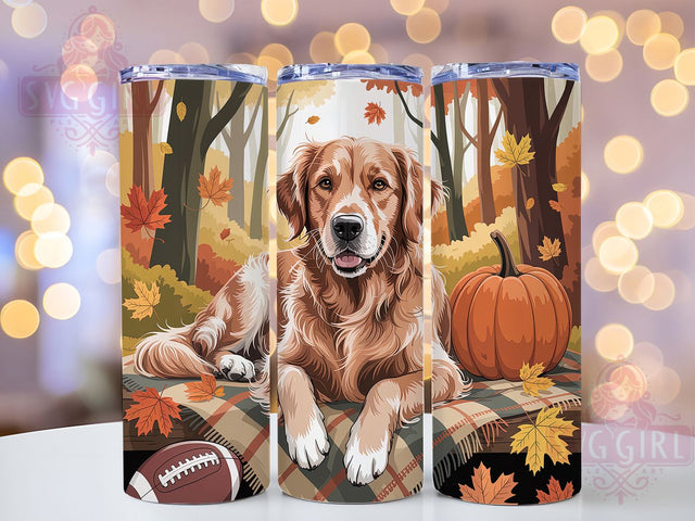 Golden Retriever Fall Pup Tumbler, Fall Puppy Wrap, Pumpkin Dog Cup, Football Puppy Tumbler, 20oz Sublimation, Autumn Dog Mug, Cute Fall Pet Tumbler Sublimation SvggirlplusArt 