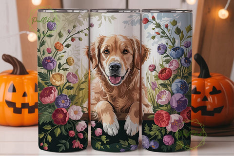 Golden Retriever Floral 20oz Tumbler Sublimation PixelChick 