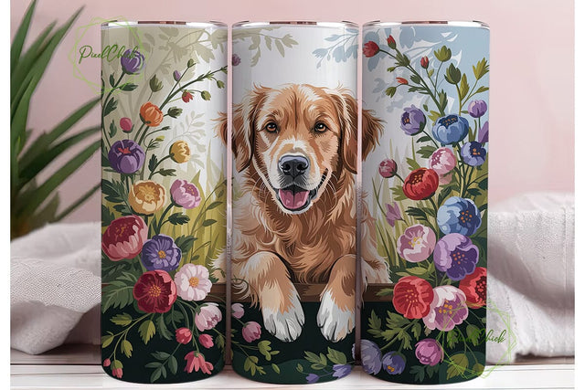 Golden Retriever Floral 20oz Tumbler Sublimation PixelChick 