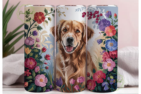 Golden Retriever Floral 20oz Tumbler Sublimation PixelChick 