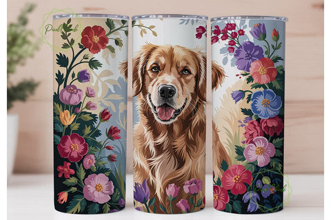 Golden Retriever Floral 20oz Tumbler Sublimation PixelChick 