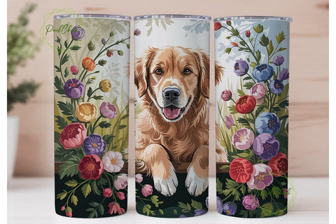 Golden Retriever Floral 20oz Tumbler Sublimation PixelChick 