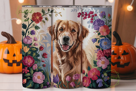 Golden Retriever Floral 20oz Tumbler Sublimation PixelChick 