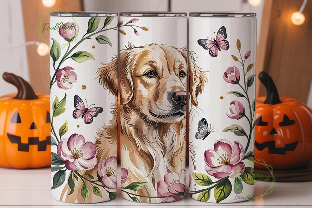 Golden Retriever & Flowers Tumbler Wrap Sublimation PixelChick 