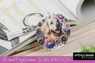 Golden Retriever Keychain - Dog mom Floral Keychain Sublimation Design Sublimation OrangeBrushStudio 