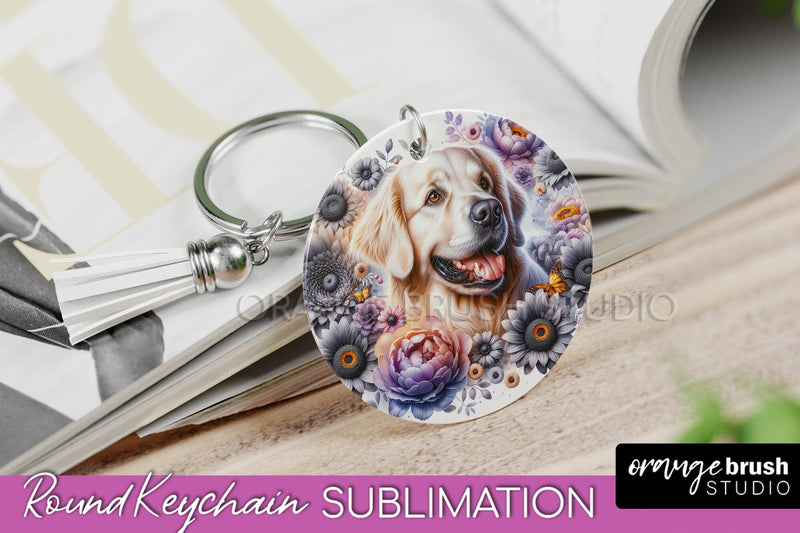 Golden Retriever Keychain - Dog mom Floral Keychain Sublimation Design Sublimation OrangeBrushStudio 