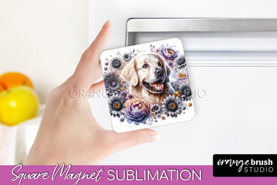 Golden Retriever Magnet Sublimation - Dog Mom Floral Magnet PNG Design Sublimation OrangeBrushStudio 