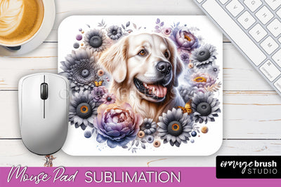 Golden Retriever Mouse Pad Design - Dog Mom Floral Mousepad Sublimation Sublimation OrangeBrushStudio 