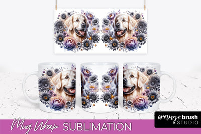 Golden Retriever Mug Wrap - Dog Mom Floral Coffee Mug PNG Sublimation Sublimation OrangeBrushStudio 