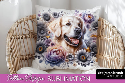 Golden Retriever Pillow Cover - Dog Mom Floral Pillow Sublimation Sublimation OrangeBrushStudio 