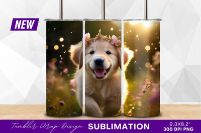 Golden retriever puppy with flower crown Sublimation Regulrcrative 
