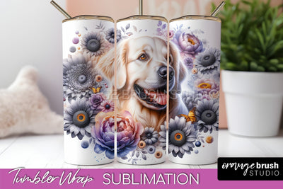 Golden Retriever Tumbler Wrap - Dog Mom Floral Tumbler Sublimation Sublimation OrangeBrushStudio 