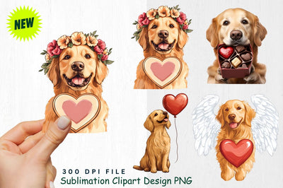 Golden Retriever with Heart Balloon Clipart Sublimation Regulrcrative 