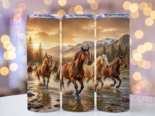 Golden River Horses 20oz Tumbler, River Horses, Golden Style, Nature Theme, Sublimation Wrap, 20oz Tumbler, Elegant Aesthetic, Wild Beauty Sublimation SvggirlplusArt 