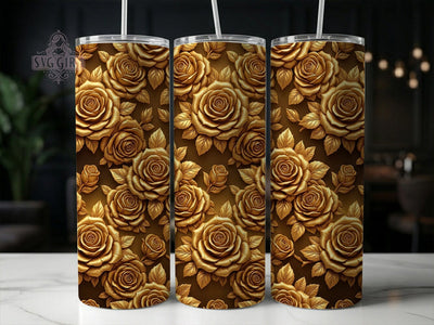 Golden Roses 20oz Tumbler, Golden rose design, Floral tumbler wrap, 20oz skinny tumbler, Gold rose print, Sublimation tumbler wrap, Elegant rose design Sublimation SvggirlplusArt 