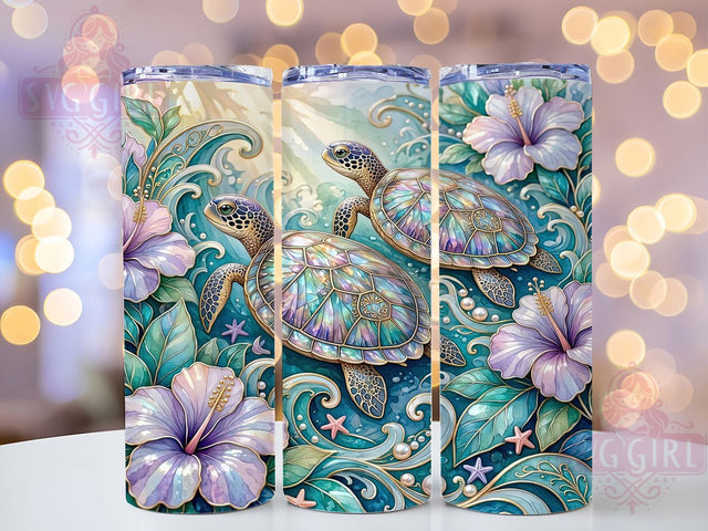 Golden Sea Turtle Bloom 20oz Tumbler, Sea Turtle Bloom, Golden Design, Ocean Theme, Sublimation Wrap, 20oz Tumbler, Tropical Aesthetic, Exotic Charm Sublimation SvggirlplusArt 