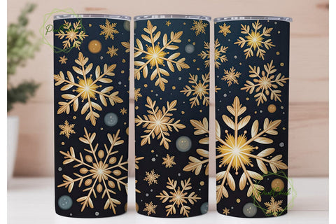 Golden Snowflakes Winter 20oz Tumbler Sublimation PixelChick 
