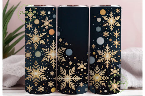 Golden Snowflakes Winter 20oz Tumbler Sublimation PixelChick 