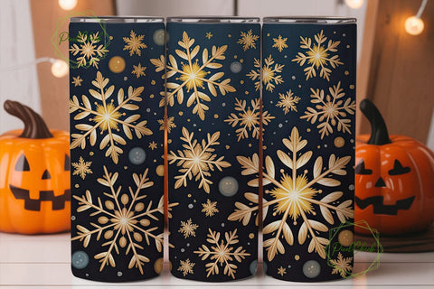 Golden Snowflakes Winter 20oz Tumbler Sublimation PixelChick 