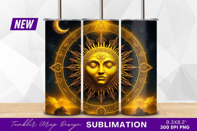 Golden sun and moon celestial illustration tumbler png Sublimation Regulrcrative 