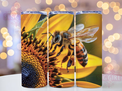 Golden Sunflower Bee Tumbler, Golden Theme, Bee Motif, Nature Style, Vibrant Design, 20Oz Tumbler, Sublimation Wrap Sublimation SvggirlplusArt 