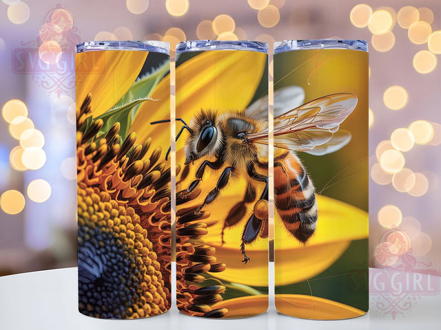 Golden Sunflower Bee Tumbler, Golden Theme, Bee Motif, Nature Style, Vibrant Design, 20Oz Tumbler, Sublimation Wrap Sublimation SvggirlplusArt 